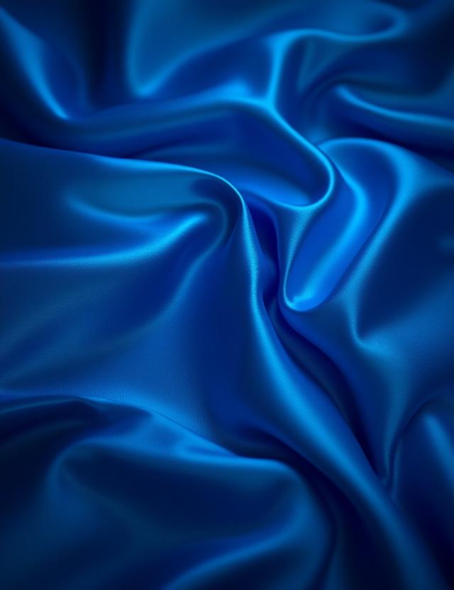 Fließender, blauer Seidenstoff mit eingewebten Silberfäden, der im Licht schimmert.